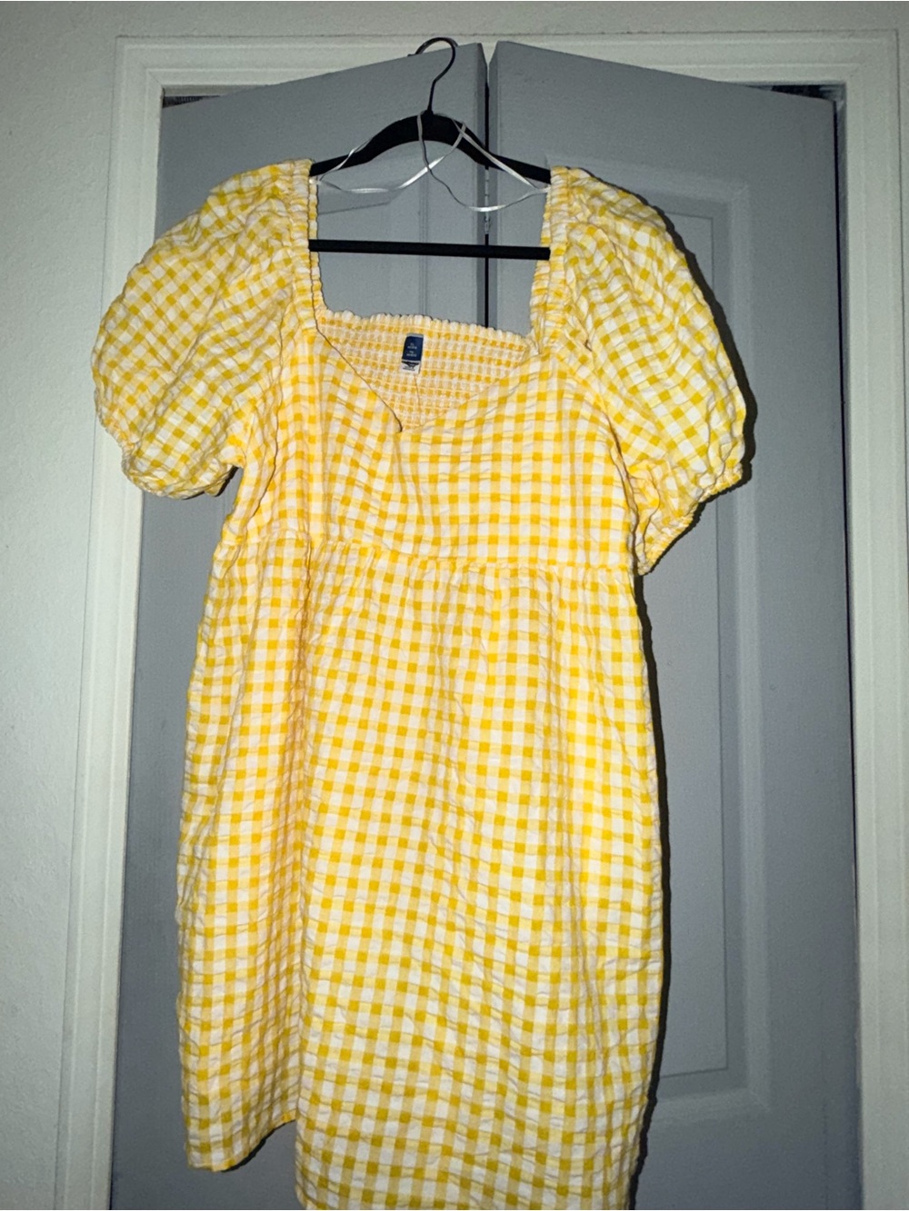 💛NWOT Old Navy Yellow Gingham Puff Sleeve Mini Dress with pockets
